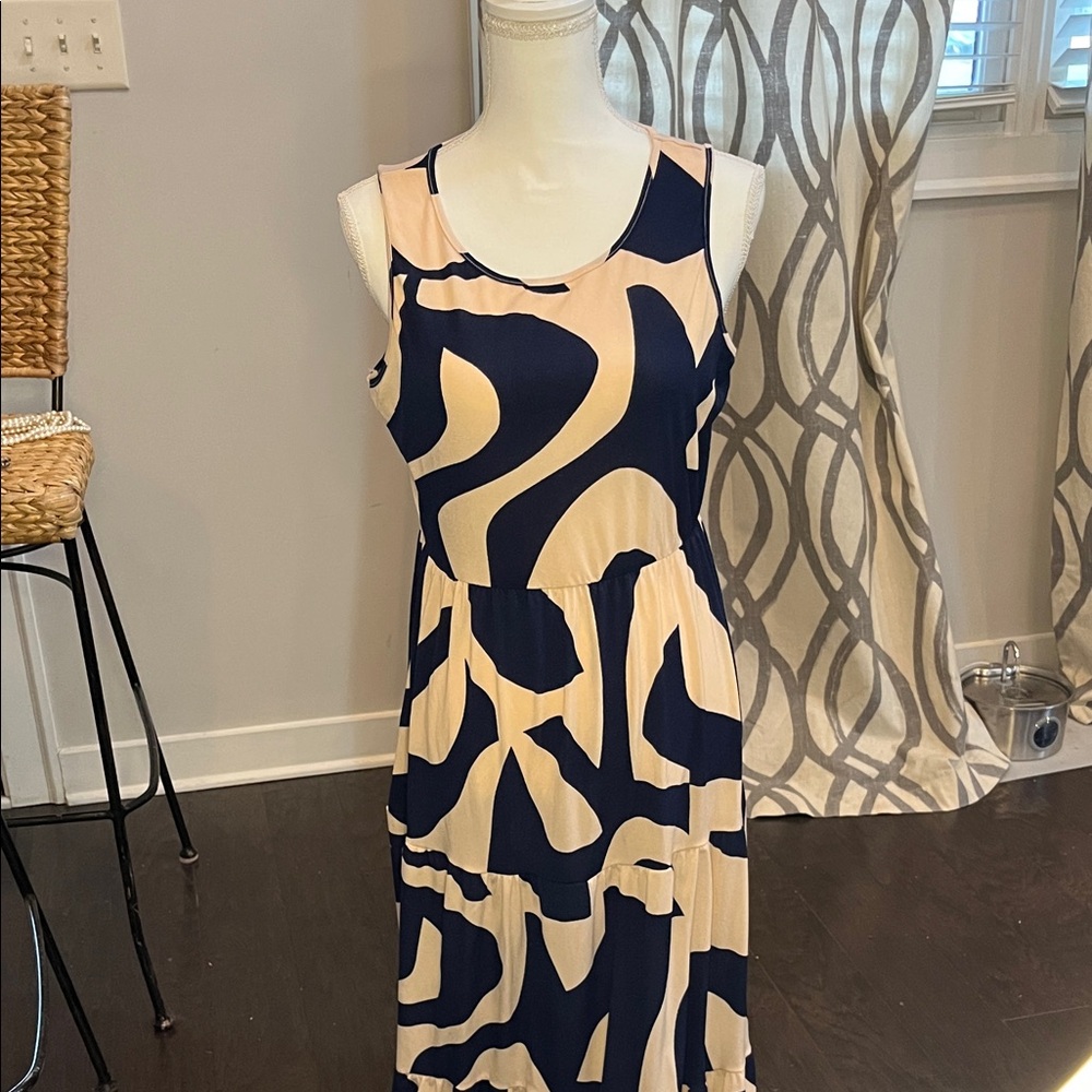 Gilli Navy and Cream Abstract Midi Dress